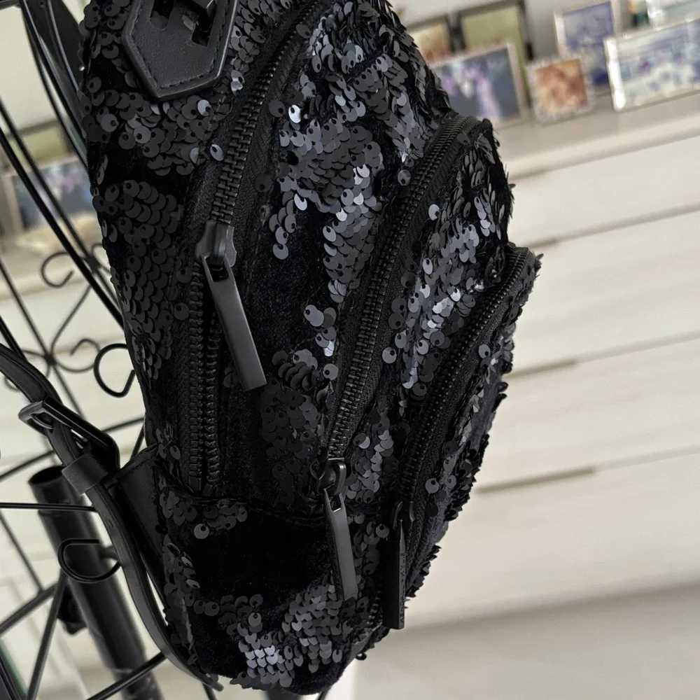 Stylish Black Sequin Mini Backpack
